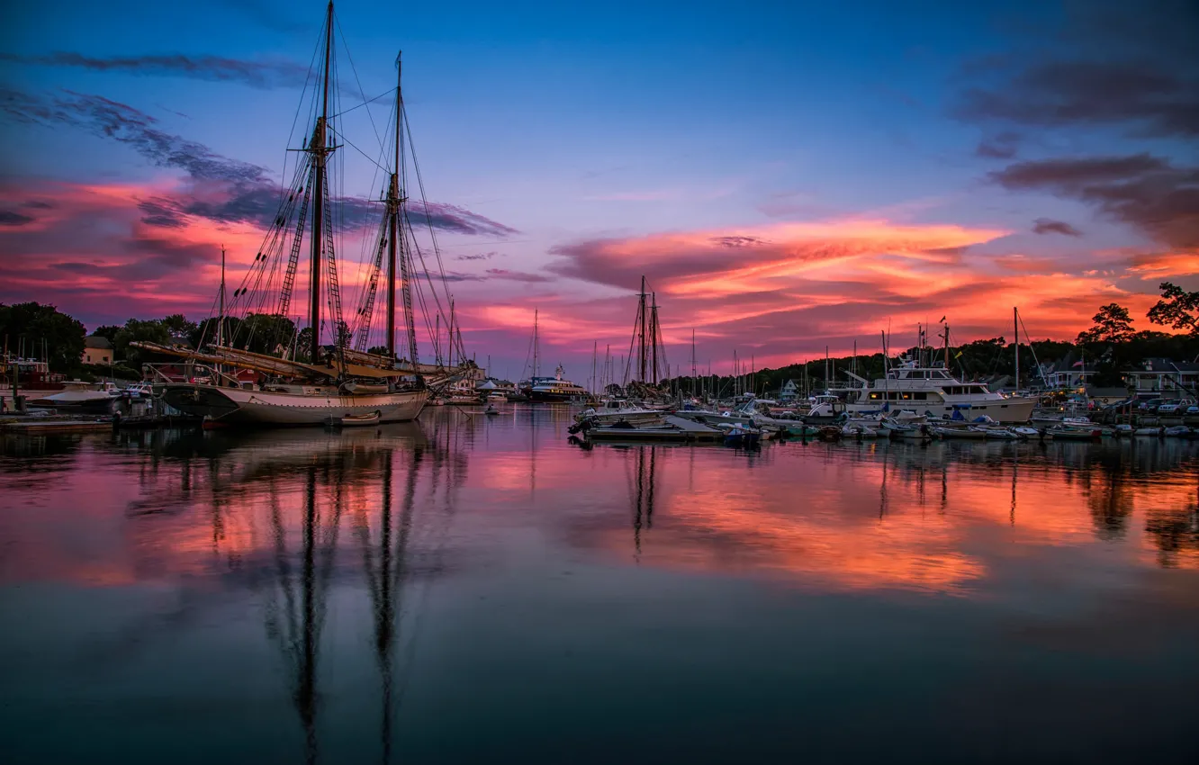 Photo wallpaper sea, sunset, yachts, the evening, boats