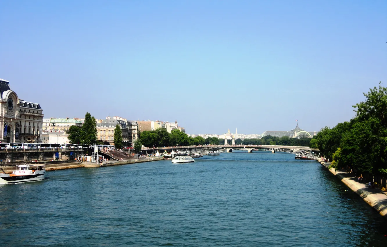 Photo wallpaper water, trees, the city, river, romance, Paris, day, Paris