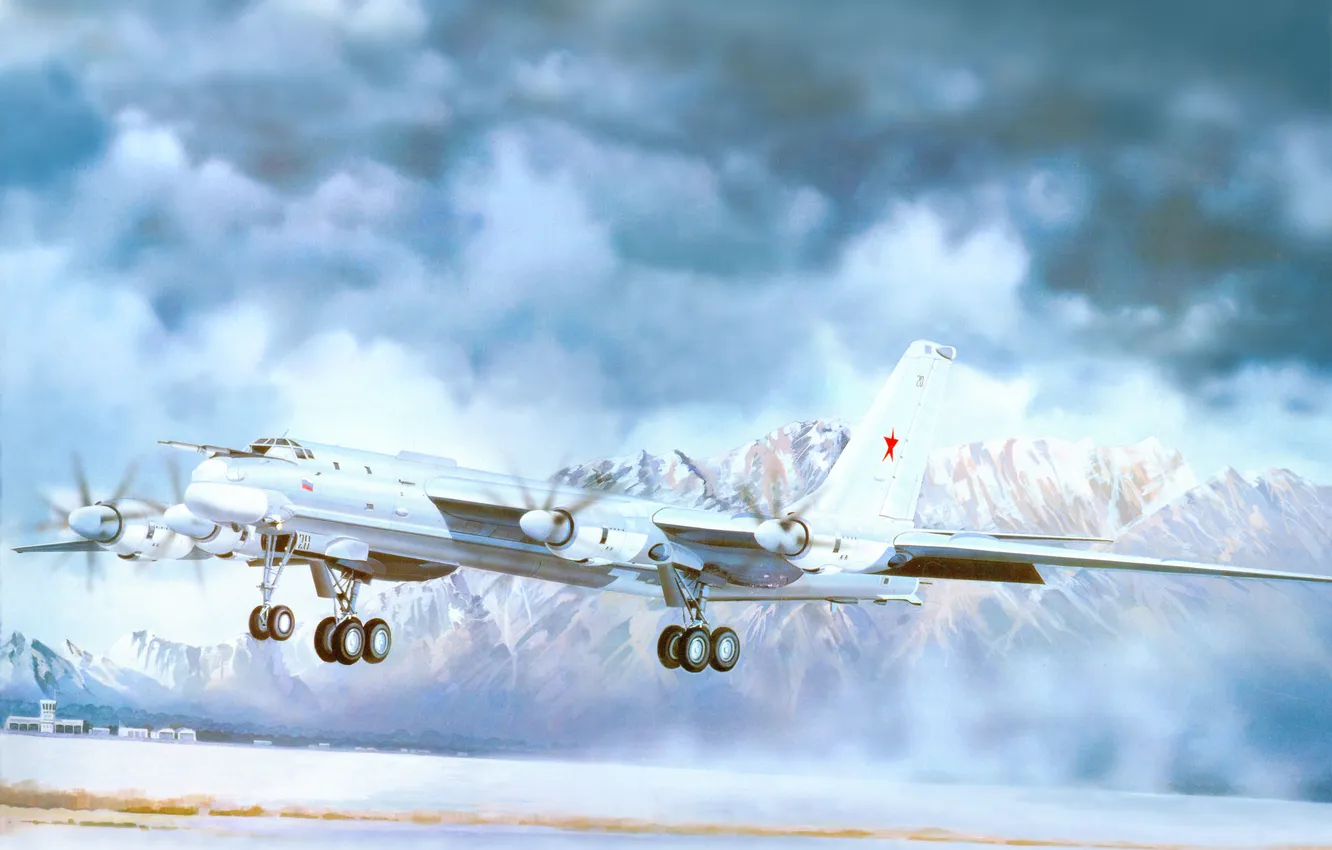 Photo wallpaper the sky, snow, mountains, clouds, figure, art, the airfield, the rise