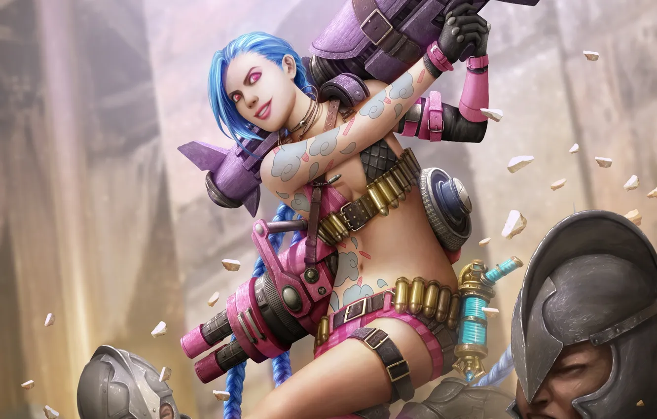 Photo wallpaper girl, Bazooka, League of Legends, LoL, Jinx