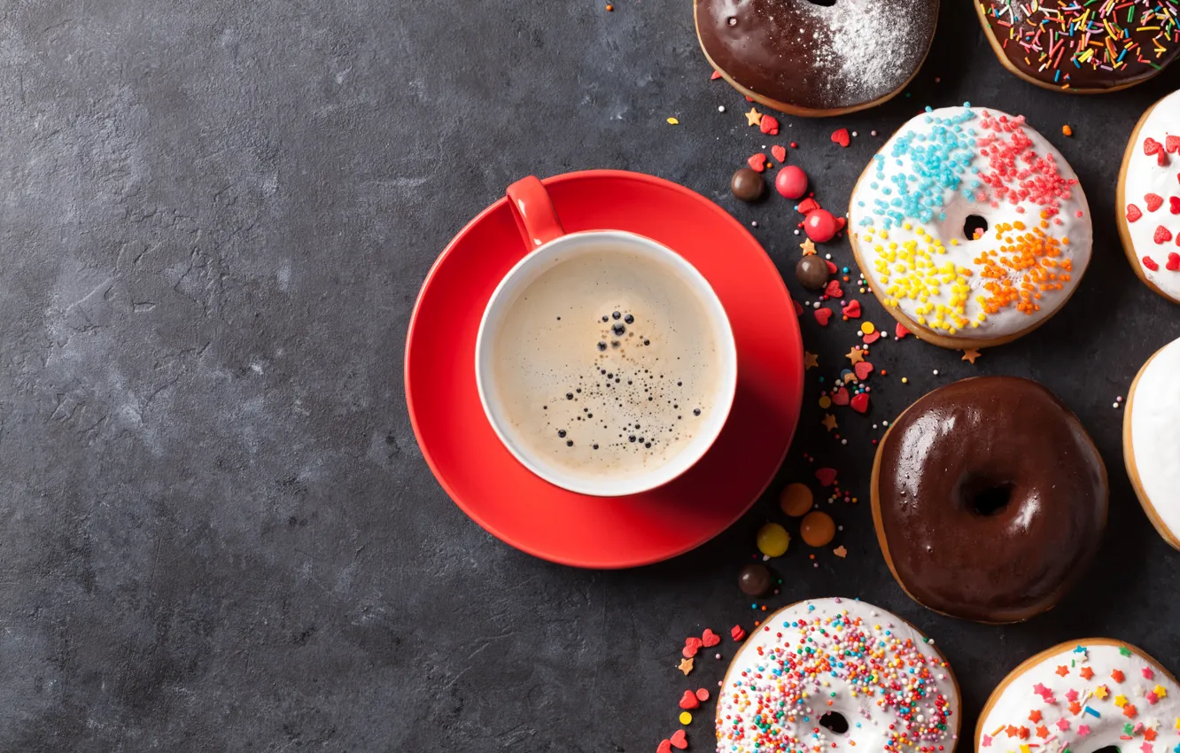 Photo wallpaper coffee, donuts, cup, coffee, donuts