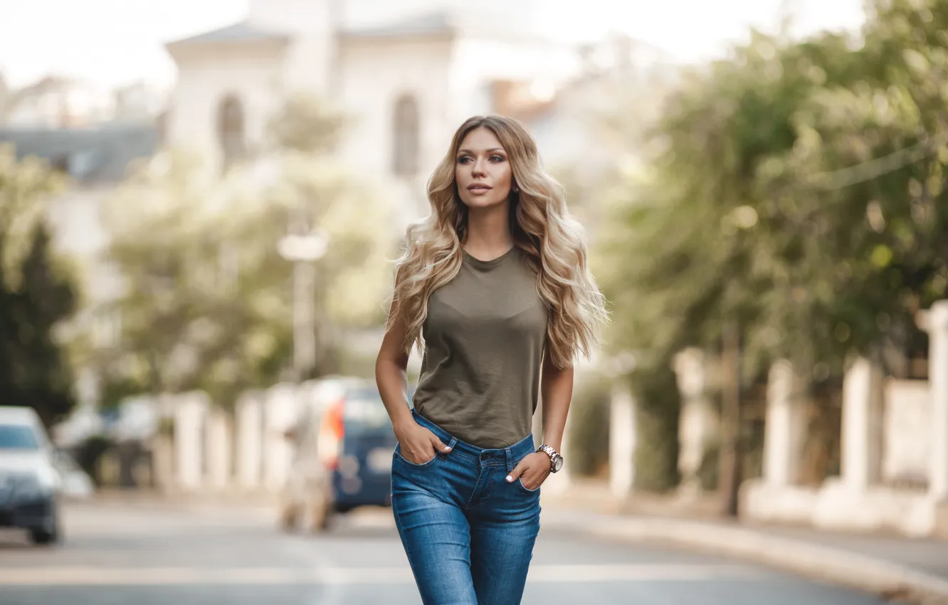 Photo wallpaper woman, cute, outdoor, casual