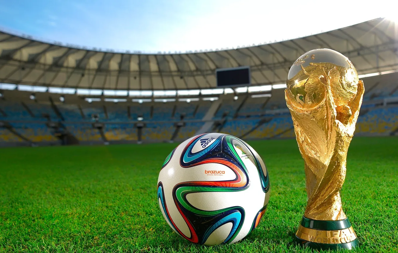 Photo wallpaper lawn, football, the ball, tribune, stadium, Cup, Brazil, the world Cup