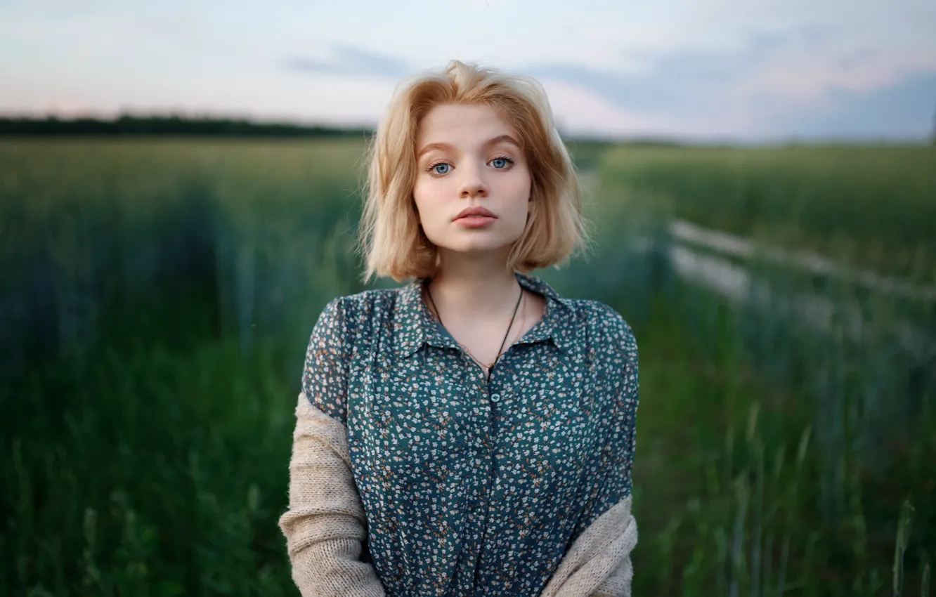 Photo wallpaper look, girl, blonde, nature, Ilya Shatokhin, Elizaveta Matveeva