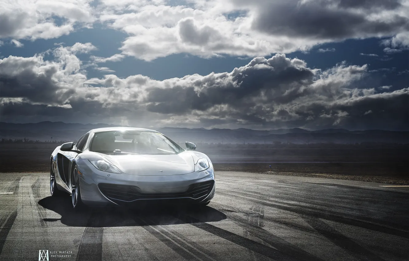 Photo wallpaper McLaren, Clouds, Day, MP4-12C, Supercar, Silver, Alex Murtaza