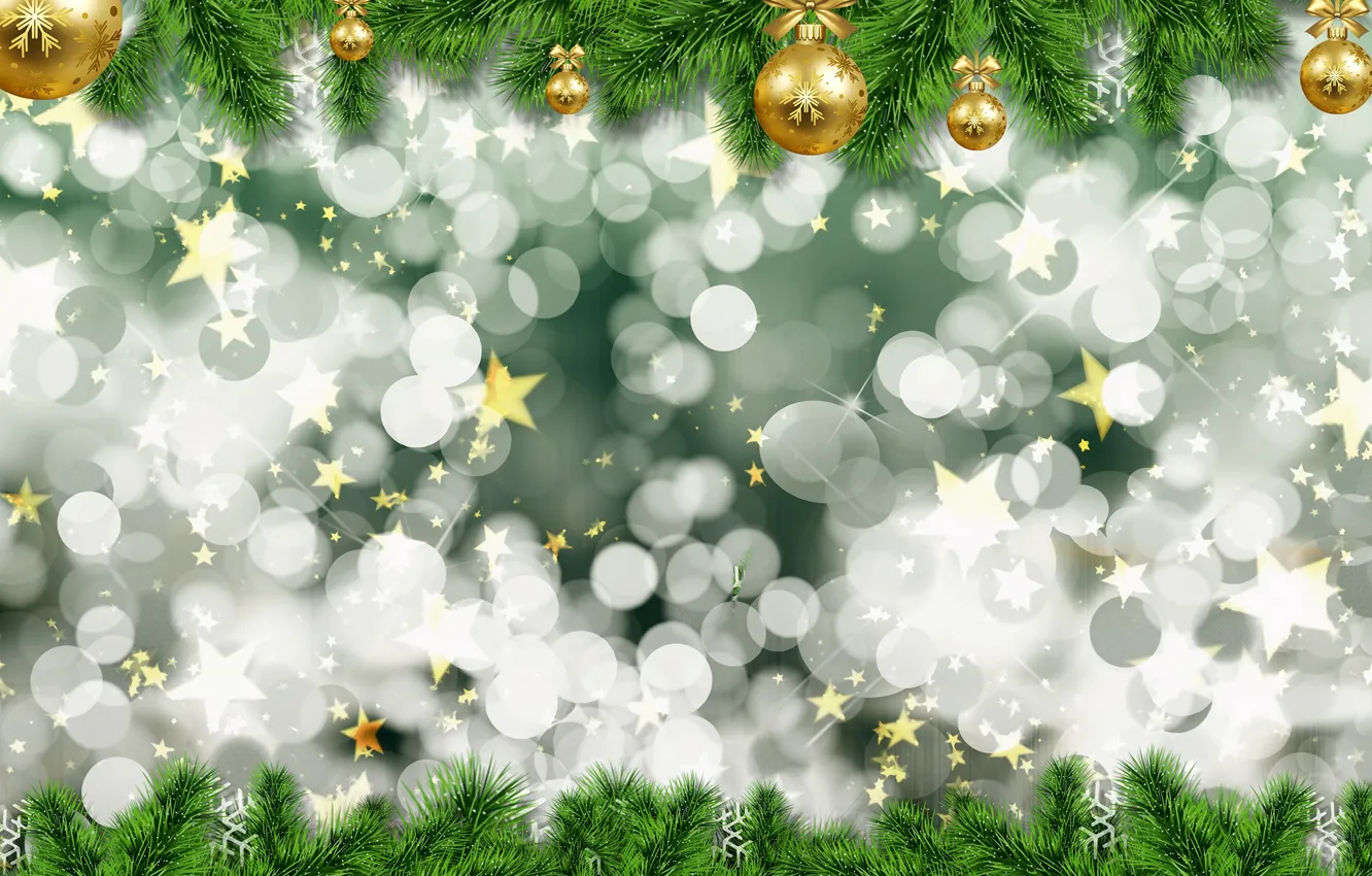 Photo wallpaper balls, holiday, texture, Christmas, New year, needles, bokeh, Christmas decorations