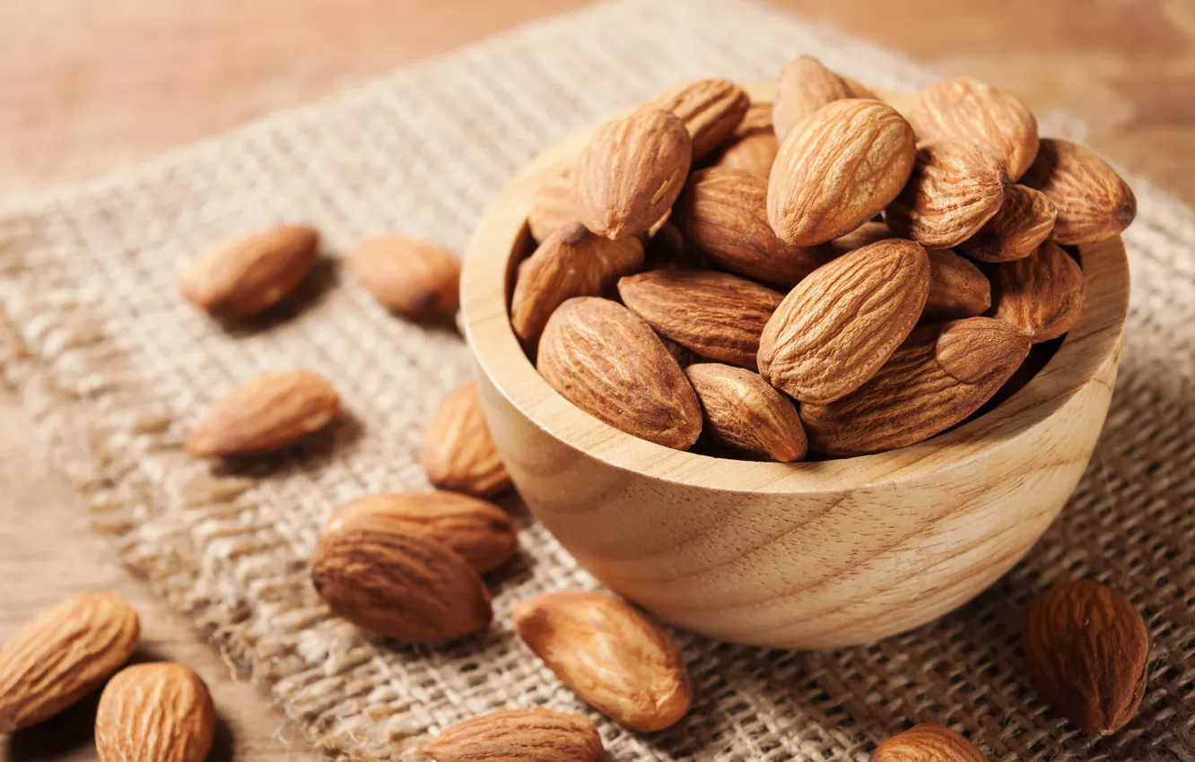 Photo wallpaper table, nuts, almonds, napkin