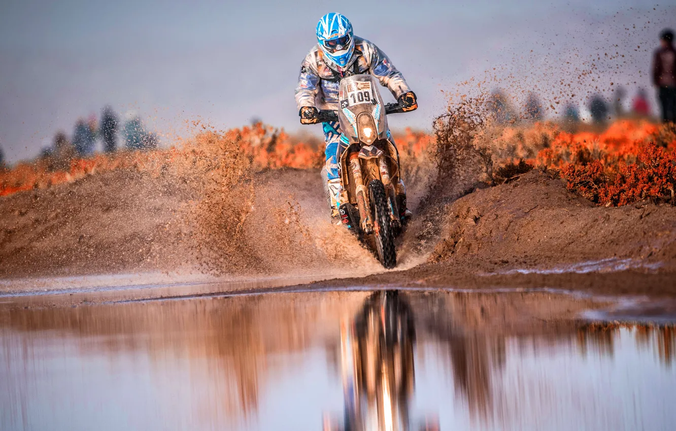 Photo wallpaper Water, Sport, Speed, Puddle, Motorcycle, Racer, Moto, Squirt