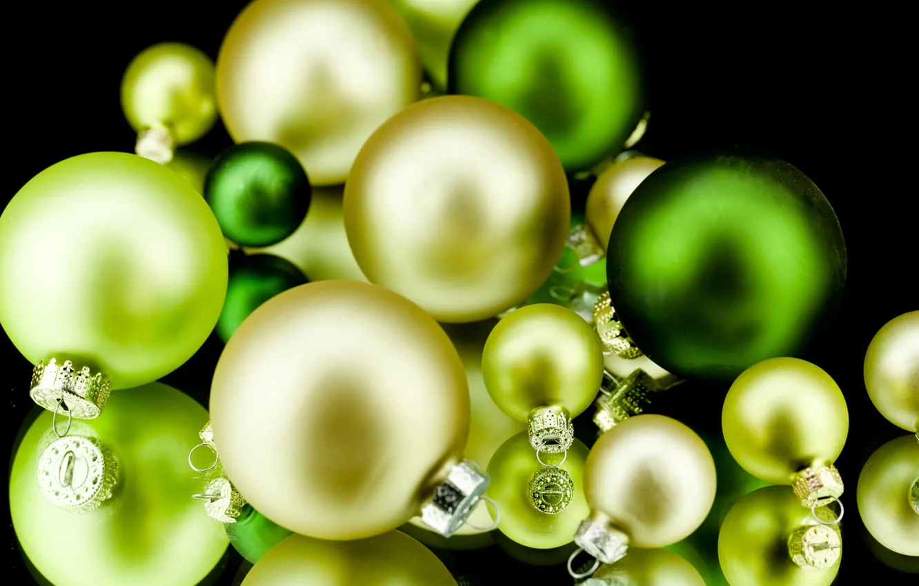 Photo wallpaper balls, yellow, green, background, holiday, balls, black, toy