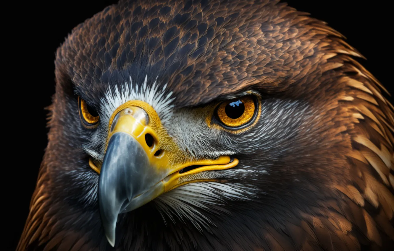 Photo wallpaper Look, Bird, Flight, Falcon, Eyes, Beak, Face, Predator