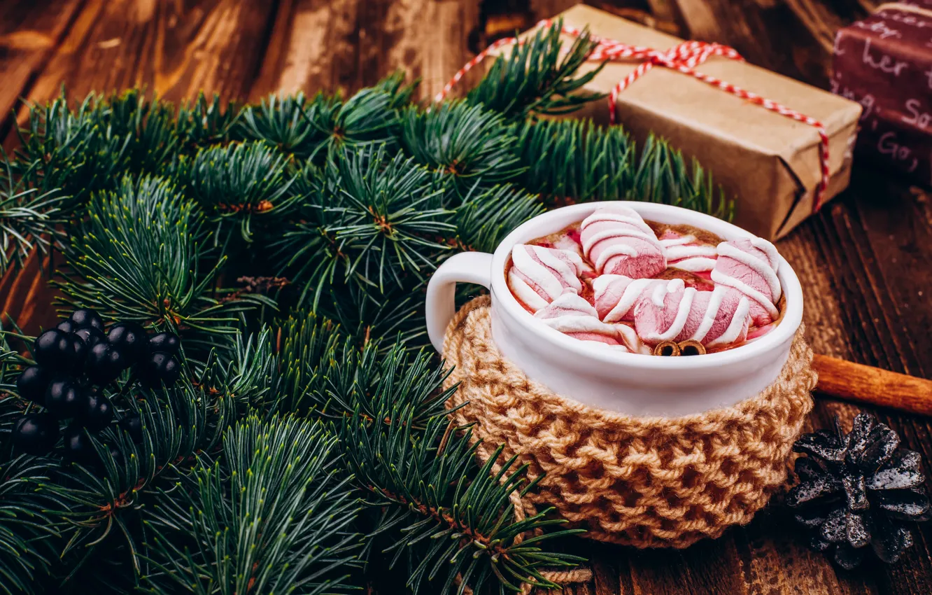 Photo wallpaper decoration, new year, Christmas, mug, Christmas, cup, New Year, Xmas