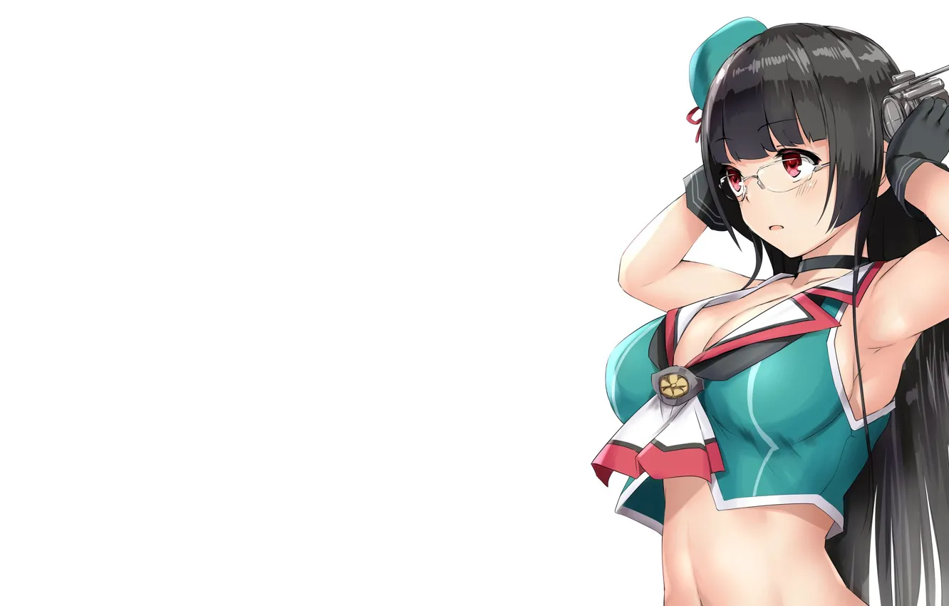 Photo wallpaper girl, sexy, cleavage, long hair, boobs, anime, beautiful, red eyes