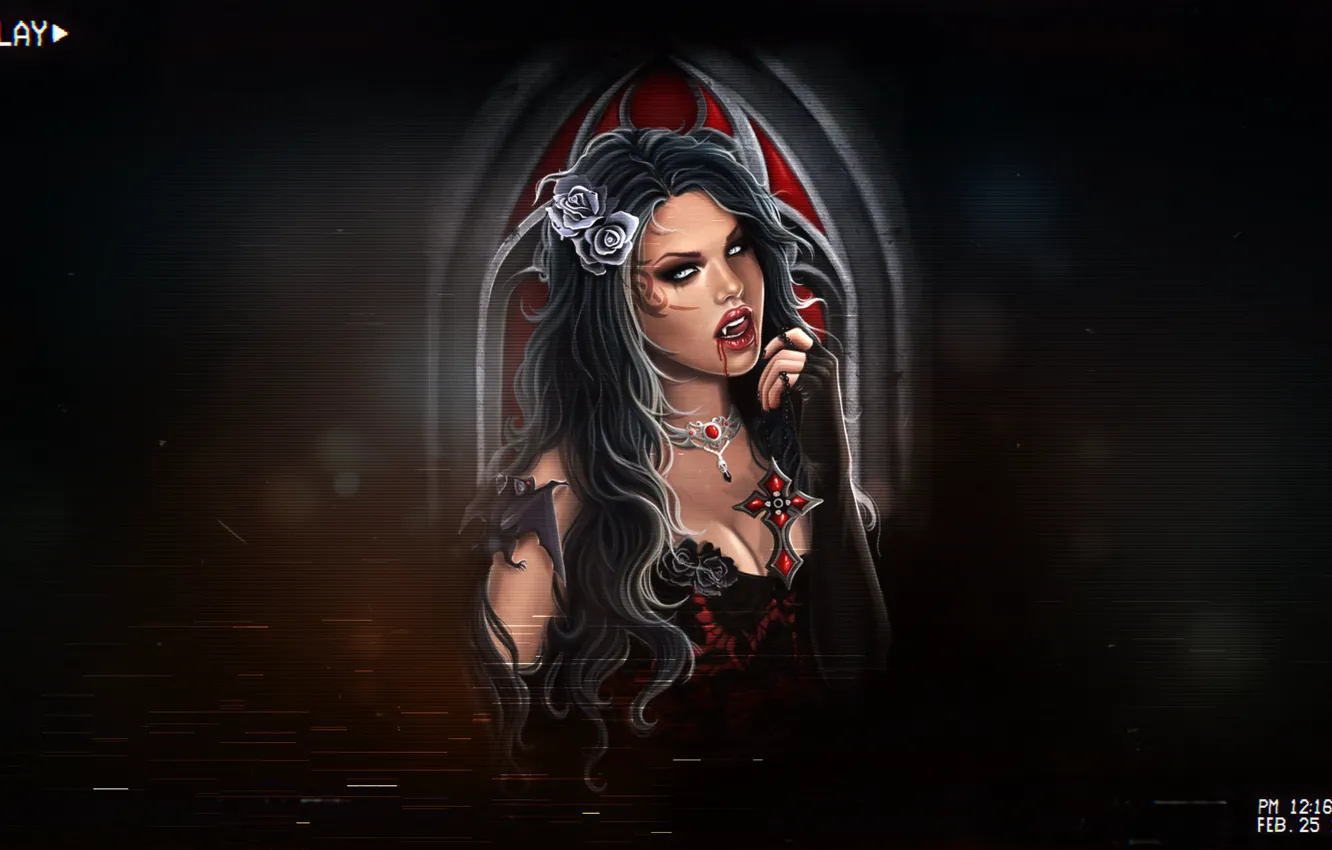 Photo wallpaper girl, style, background, figure, minimalism, art, vampire, VHS