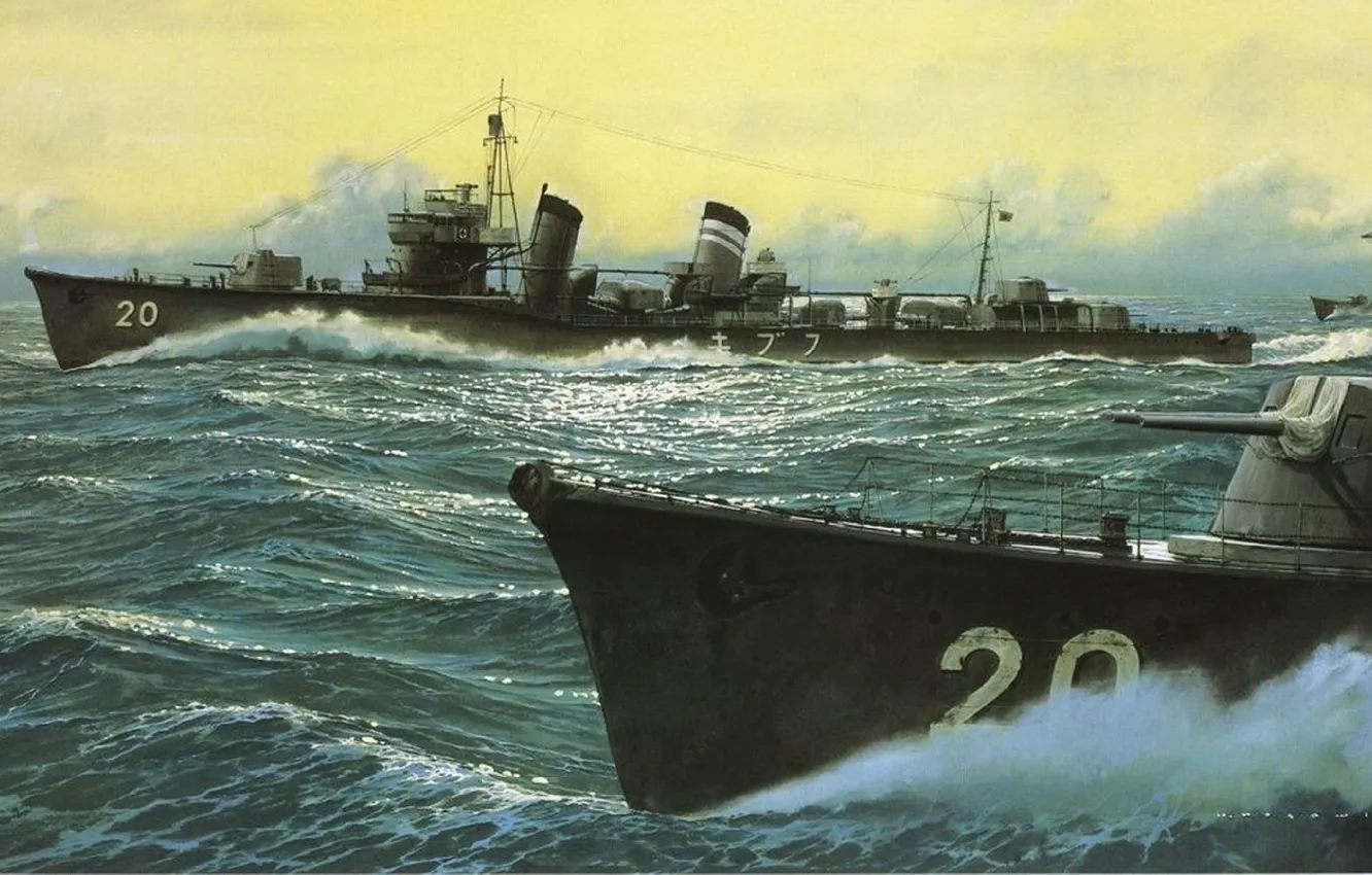 Photo wallpaper ship, art, Navy, military, Japanese, destroyer, WW2, IJN