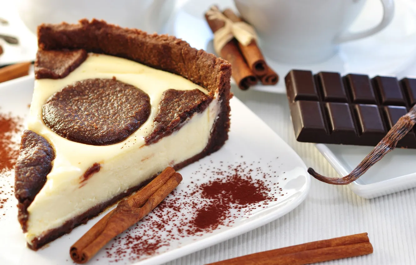 Photo wallpaper chocolate, plate, pie, cake, dessert