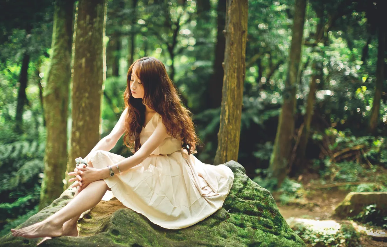 Photo wallpaper forest, girl, mood, Asian