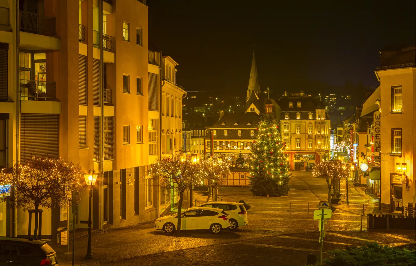 Photo wallpaper night, the city, photo, holiday, street, tree, home, Germany