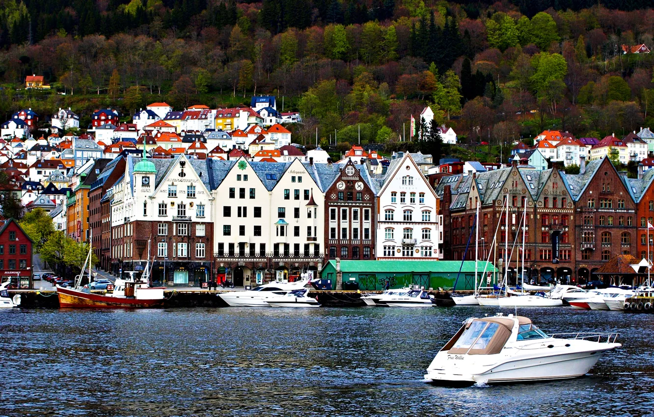 Photo wallpaper landscape, home, Norway, Bergen, the North sea coast
