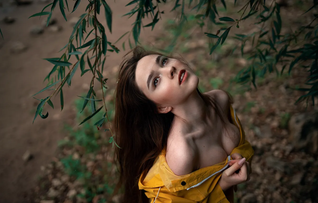 Photo wallpaper leaves, pose, Dasha, Maxim Gontarev
