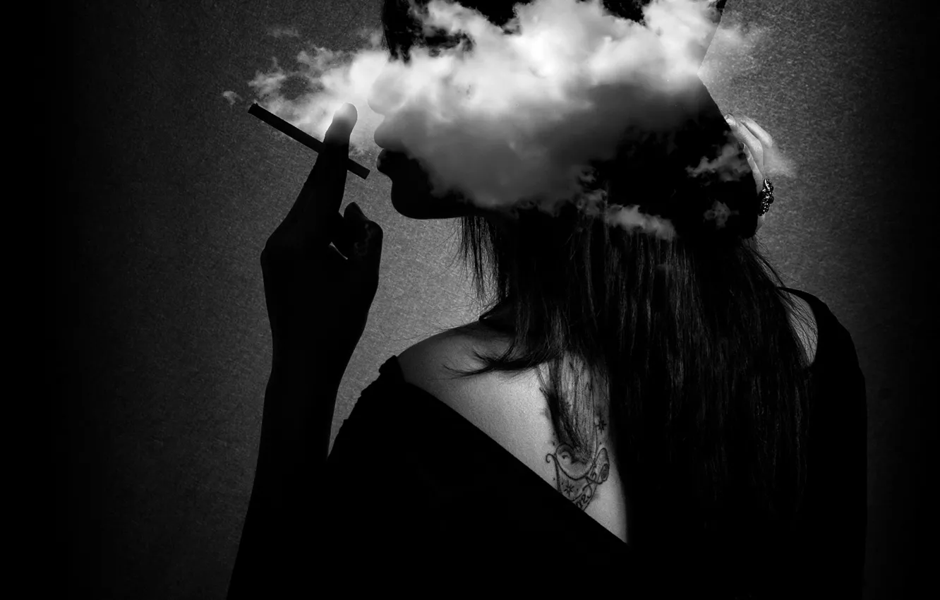 Photo wallpaper girl, smoke, cigarette, girl, smoke, cigarette, Hari Sulistawan