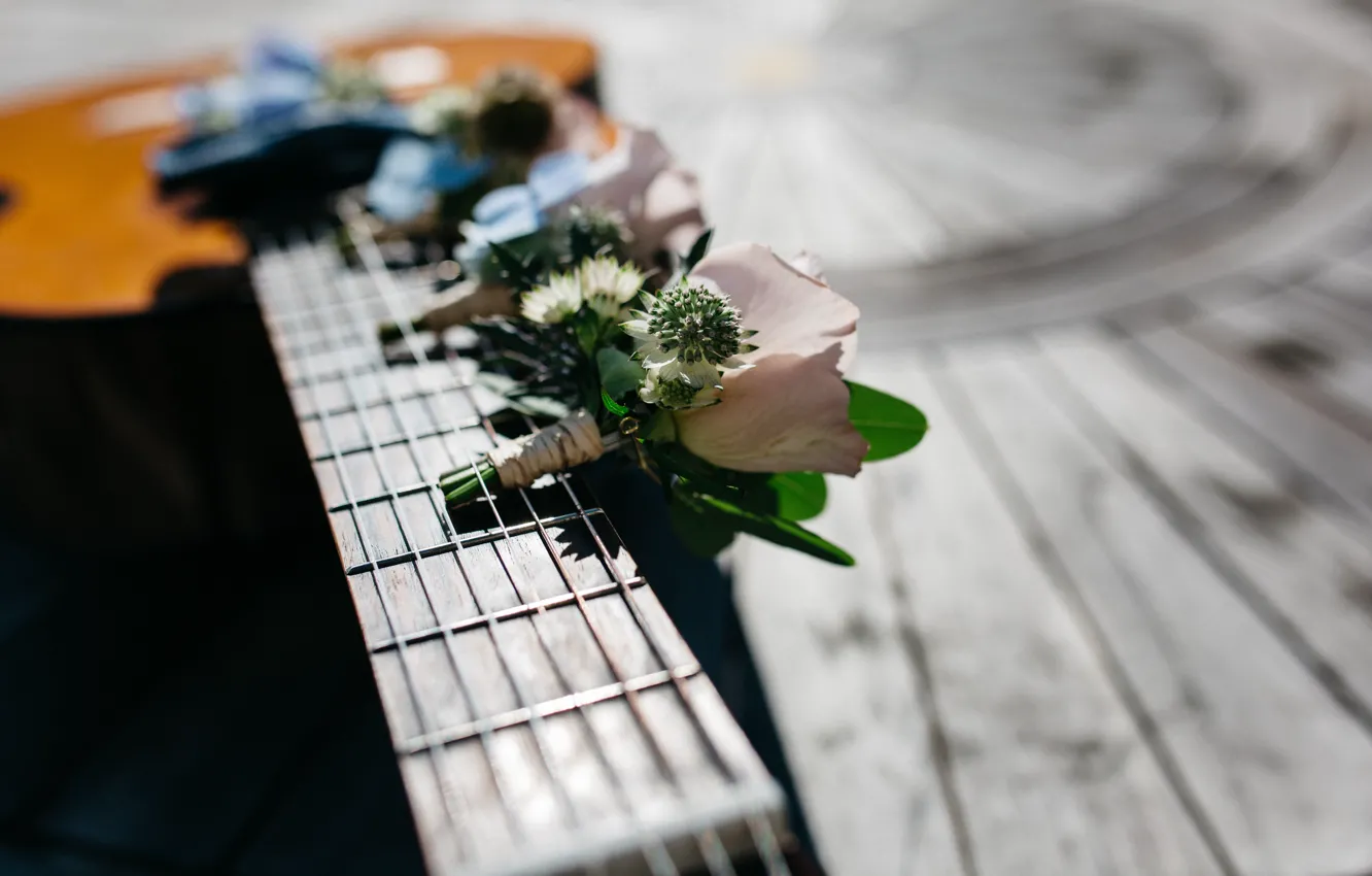 Photo wallpaper flowers, guitar, strings, Grif