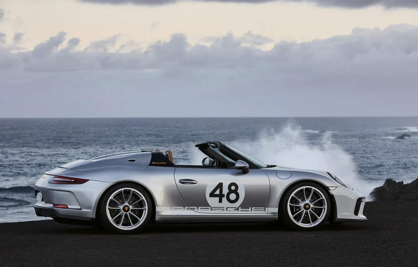 Photo wallpaper sea, 911, Porsche, profile, Speedster, 991, 2019, gray-silver