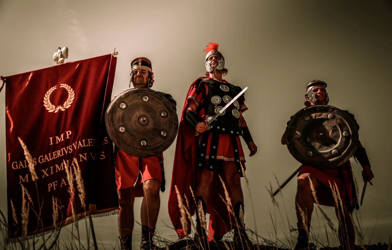 Photo wallpaper weapons, armor, Rome, warriors, Legionnaires, standard