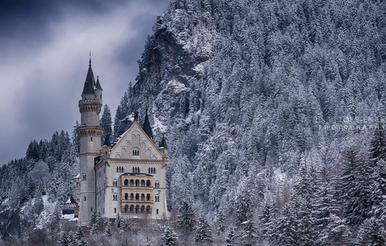 Photo wallpaper winter, forest, snow, mountains, castle, Germany