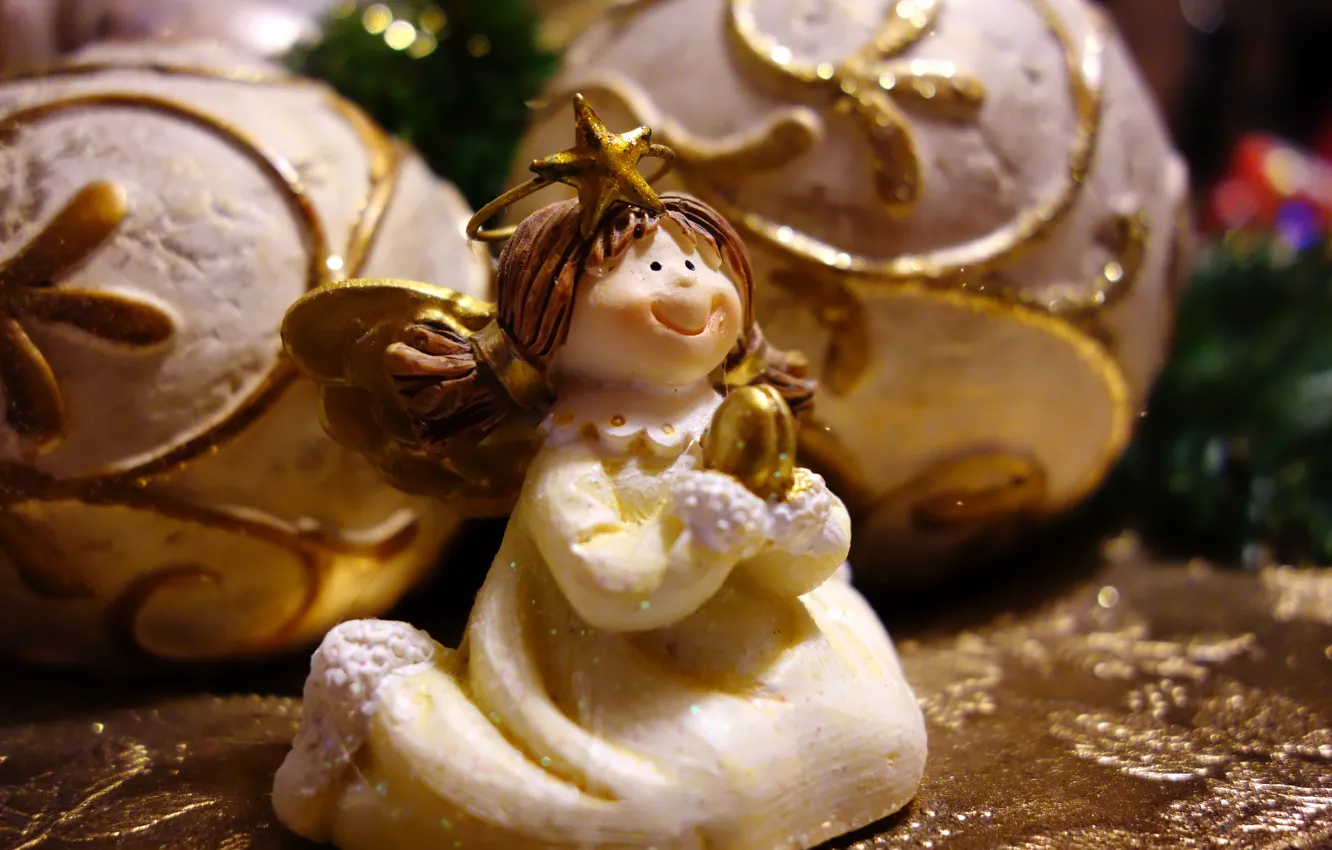 Photo wallpaper balls, angel, figurine, holidays, figure, Christmas