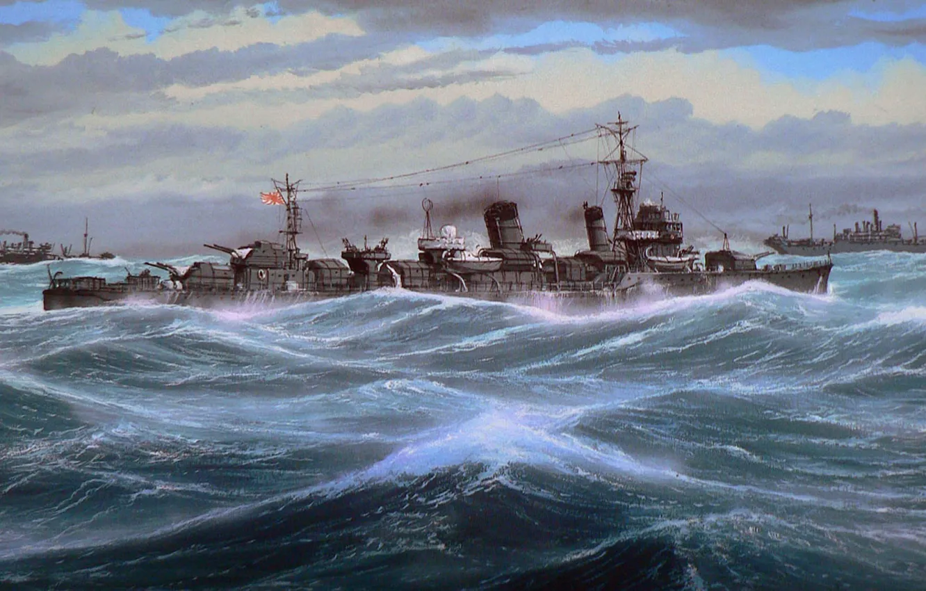 Photo wallpaper transport, ship, art, Navy, military, the convoy, Japanese, destroyer