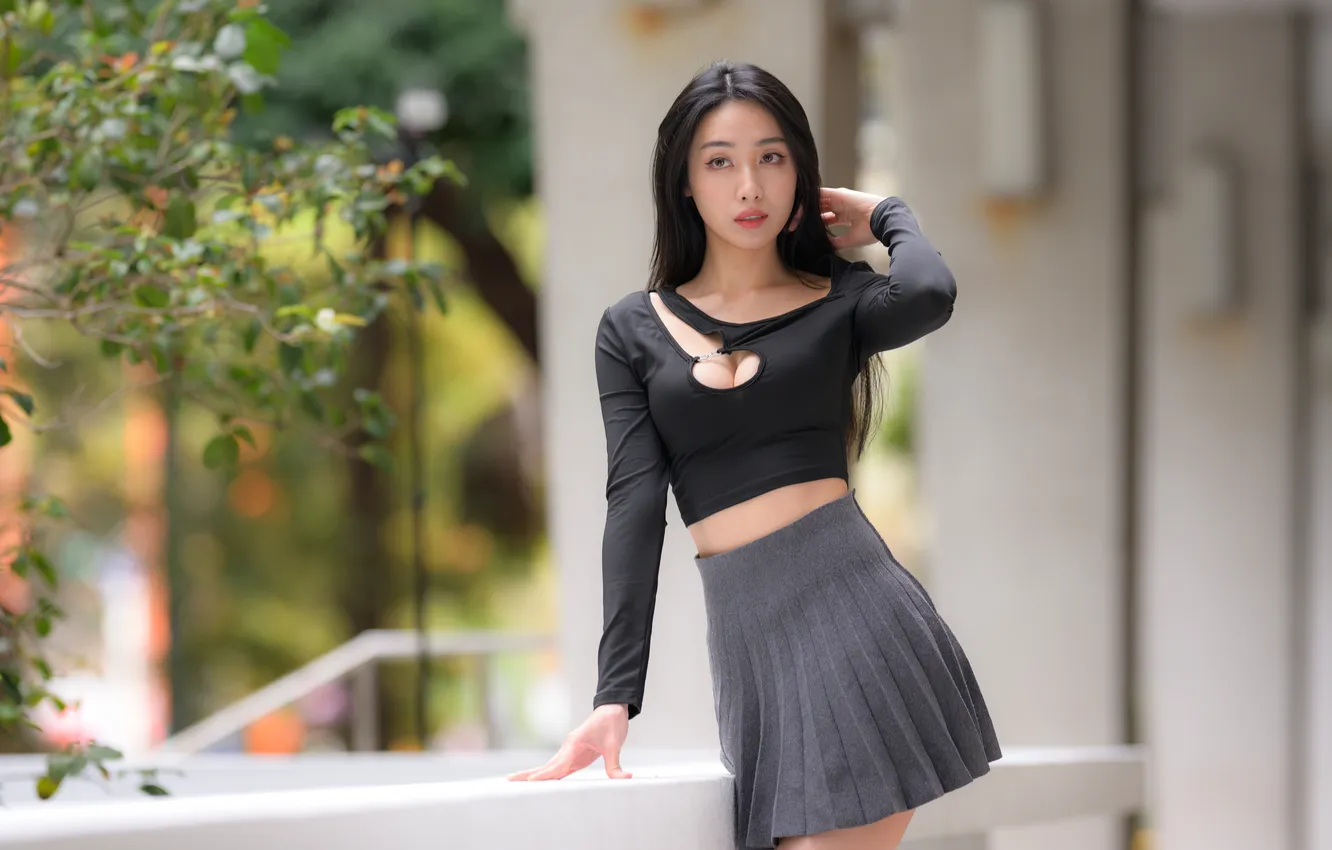 Photo wallpaper long hair, model, women, asian, dark hair