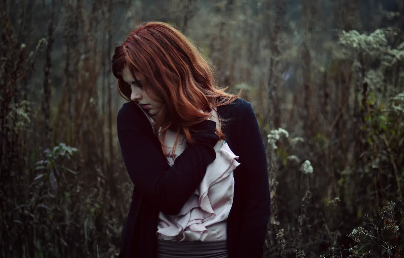 Photo wallpaper sadness, girl, nature, loneliness, plant