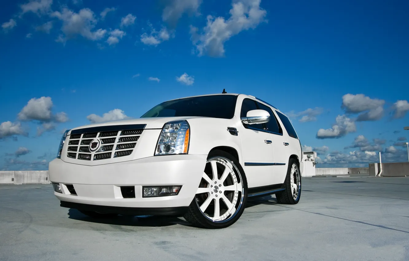 Photo wallpaper white, the sky, clouds, white, sky, the front, clouds, Cadillac