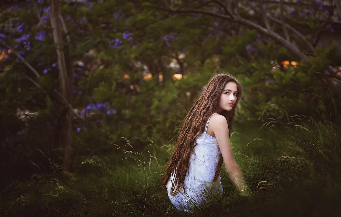 Photo wallpaper look, nature, girl, long hair, teen