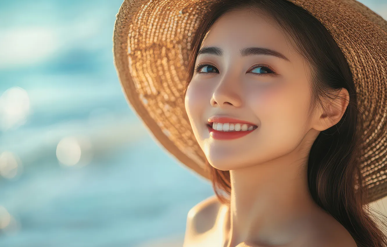 Photo wallpaper summer, look, water, girl, joy, face, smile, portrait