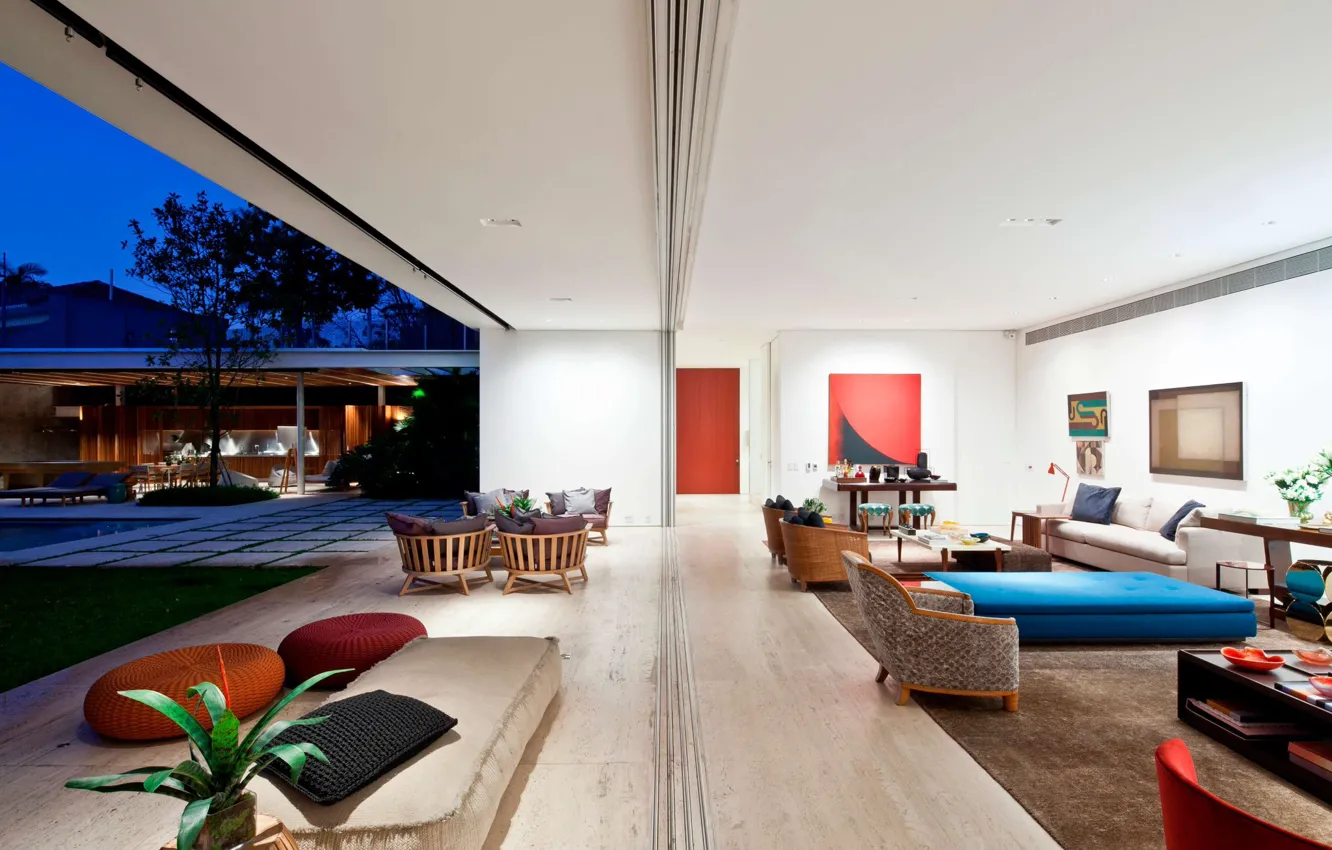 Photo wallpaper Villa, interior, terrace, living room, JKO House