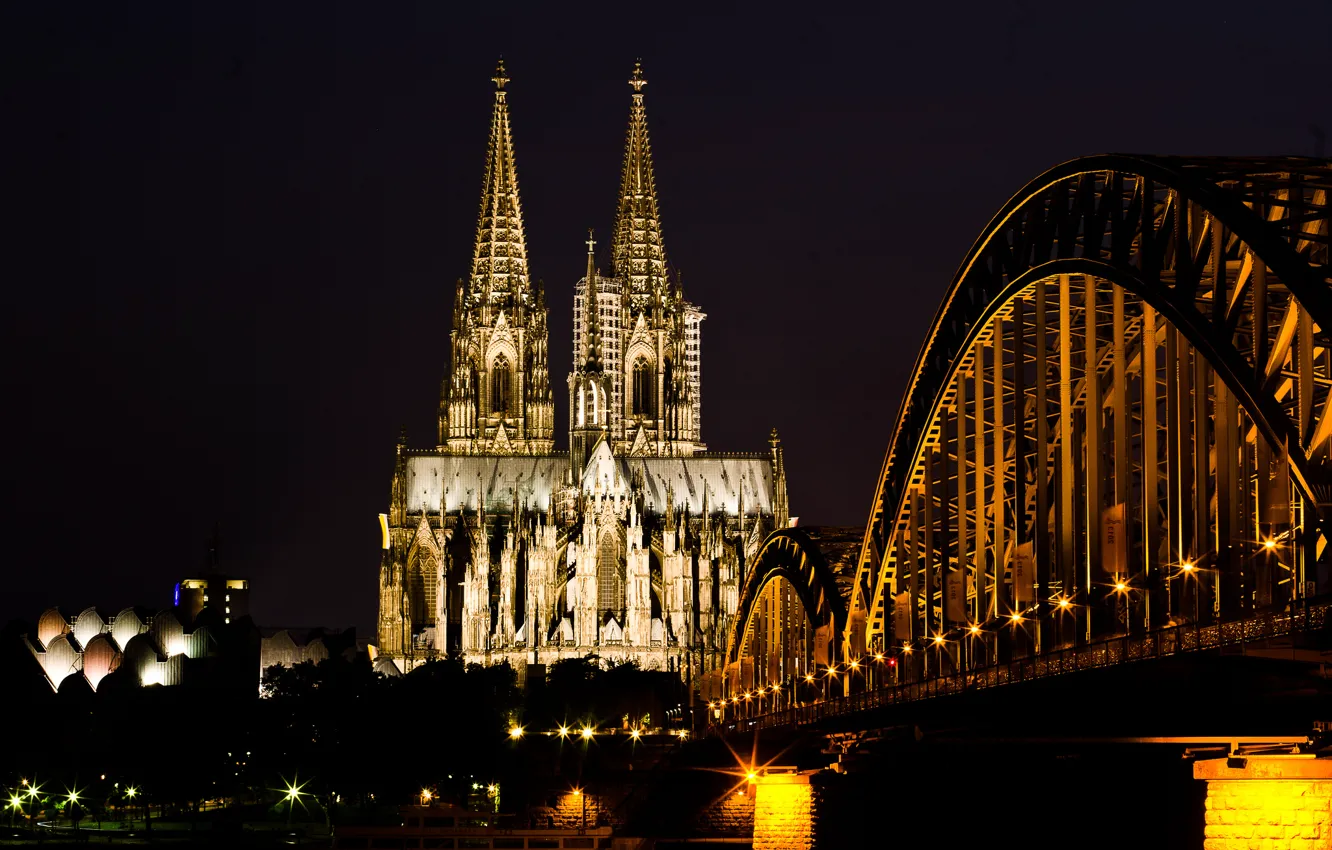 Photo wallpaper light, night, bridge, the city, river, Germany, Church, Germany