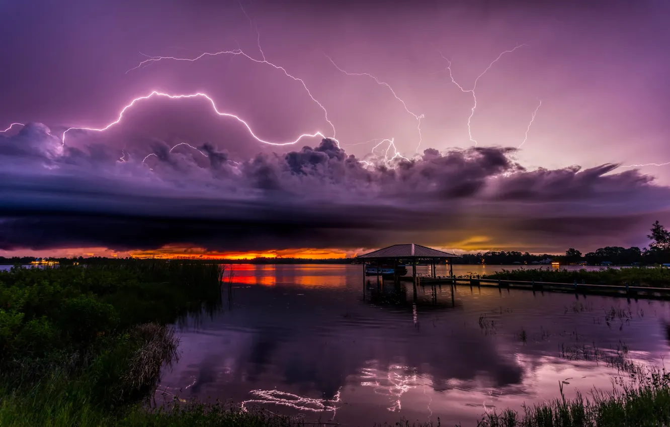 Photo wallpaper clouds, lake, element, zipper, bad weather, Florida, Lake Charlotte, Sebring