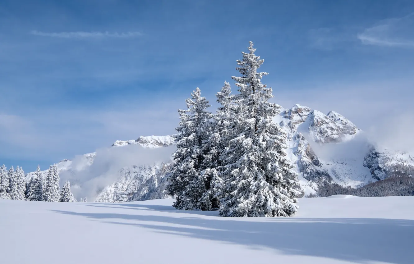 Photo wallpaper winter, snow, mountains, ate, Italy, Italy, The Dolomites, Dolomites
