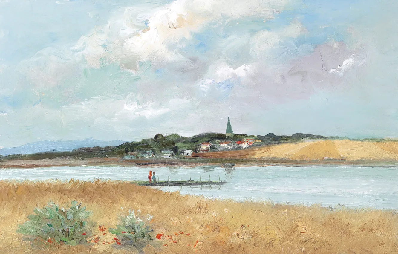 Photo wallpaper landscape, mountains, river, home, picture, Marseille Dif, Bell Tower Of St. Colombier