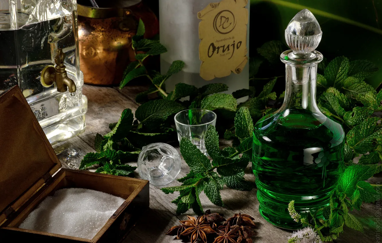 Photo wallpaper drink, mint, liqueur