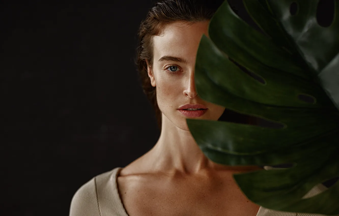 Photo wallpaper look, leaves, face, George Chernyadev, Georgy Chernyadyev, Natalia KVINT