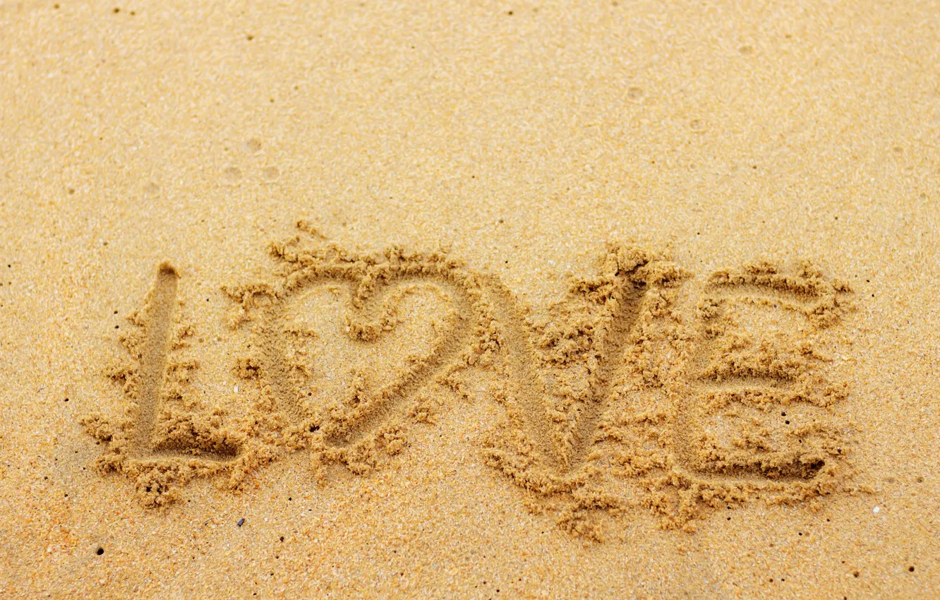 Photo wallpaper sand, beach, summer, love, heart, summer, love, beach