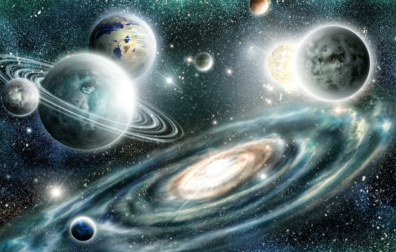 Photo wallpaper space, universe, star, sun, satellite, science, Solar, System