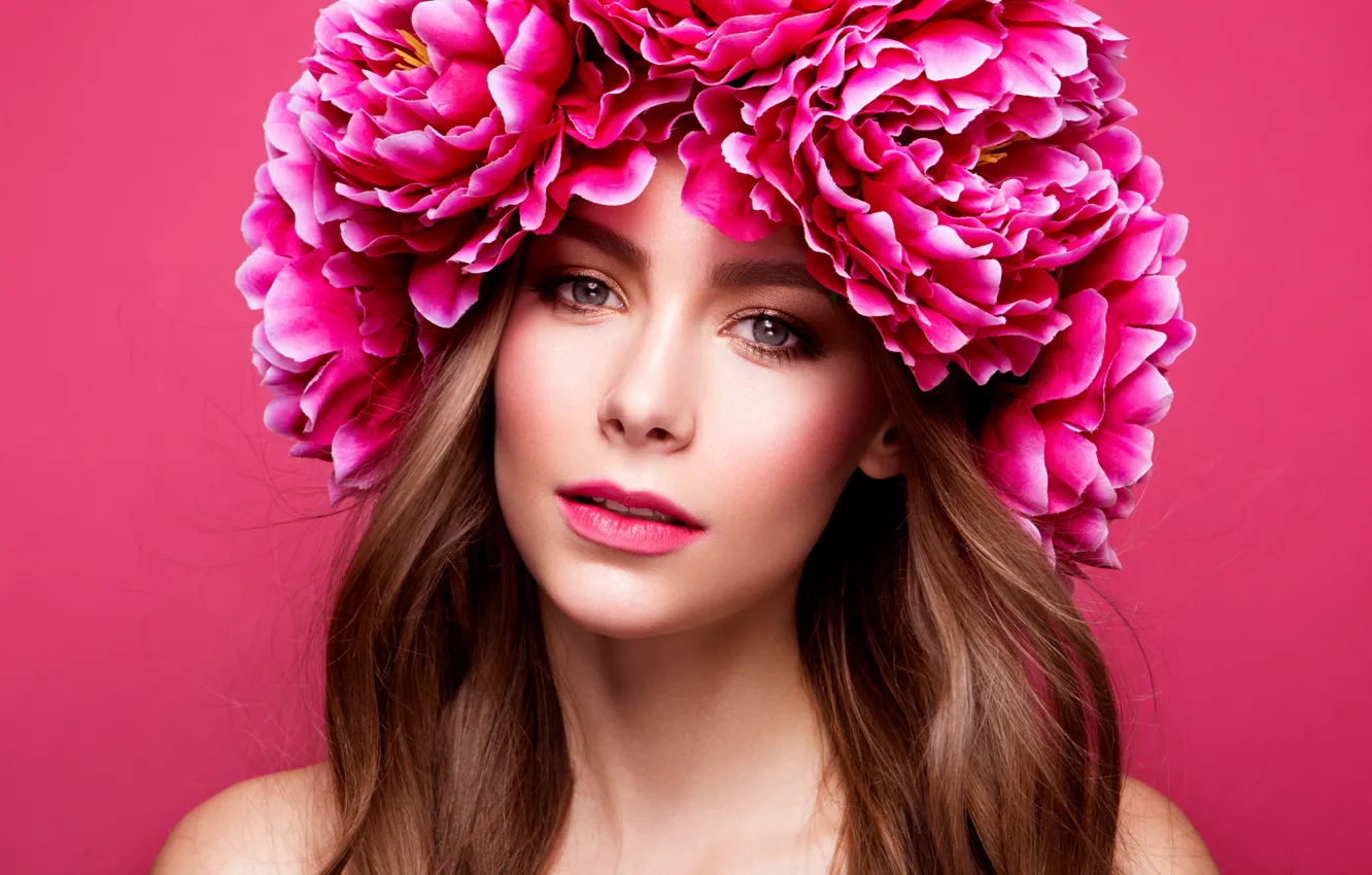 Photo wallpaper girl, flowers, style, model, portrait, makeup, wreath, Korabkova