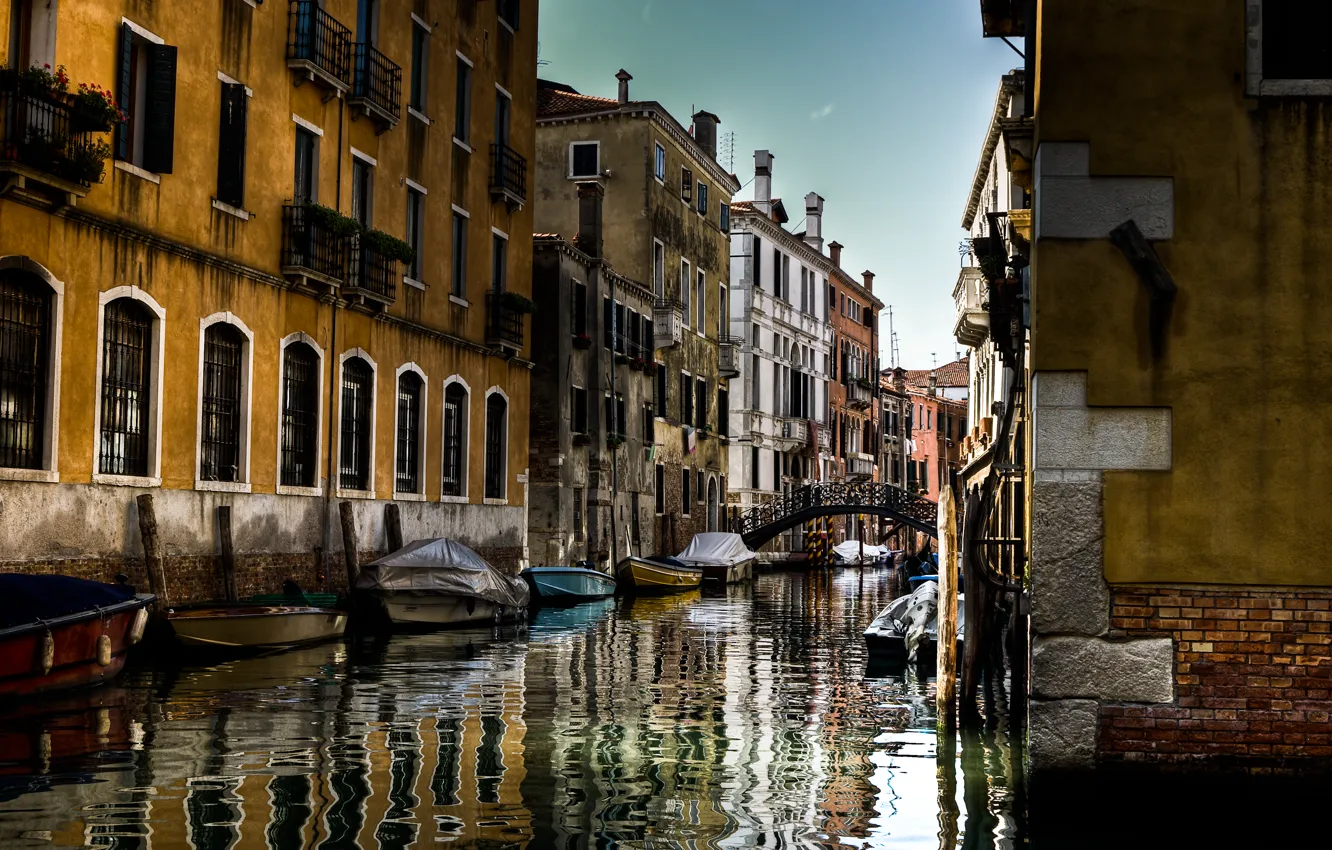 Photo wallpaper boat, building, Italy, Venice, the bridge, Italy, bridge, street
