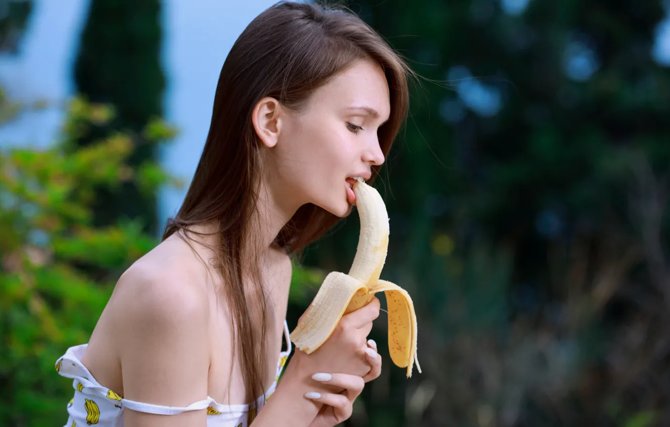 Photo wallpaper long hair, model, brunette, gorgeous, posing, beautiful face, outdoors, pale skin