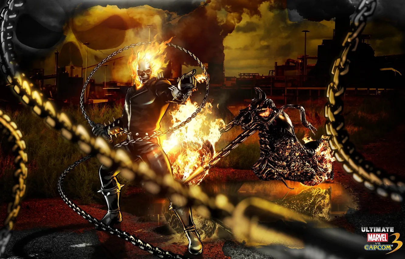 Photo wallpaper flame, the game, skull, motorcycle, Ghost Rider, Ghost rider, superhero, Marvel vs Capcom