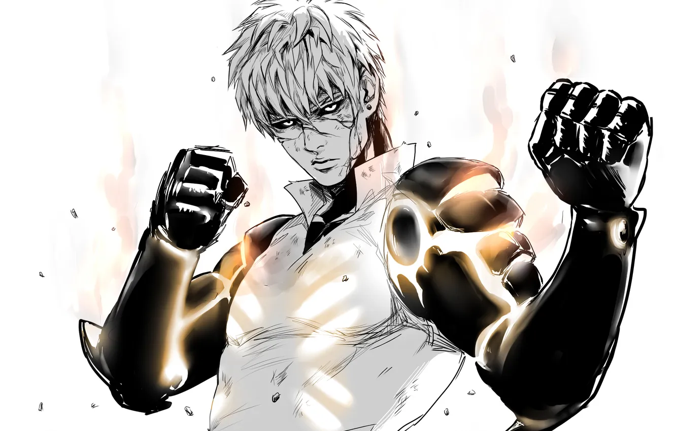 Photo wallpaper robot, anime, hands, art, male, cyborg, prosthesis, One Punch Man