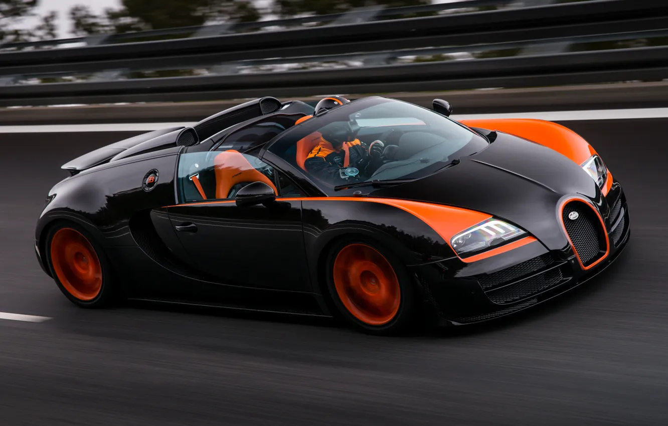 Photo wallpaper Roadster, speed, track, Bugatti, Veyron, supercar, Bugatti, Grand Sport